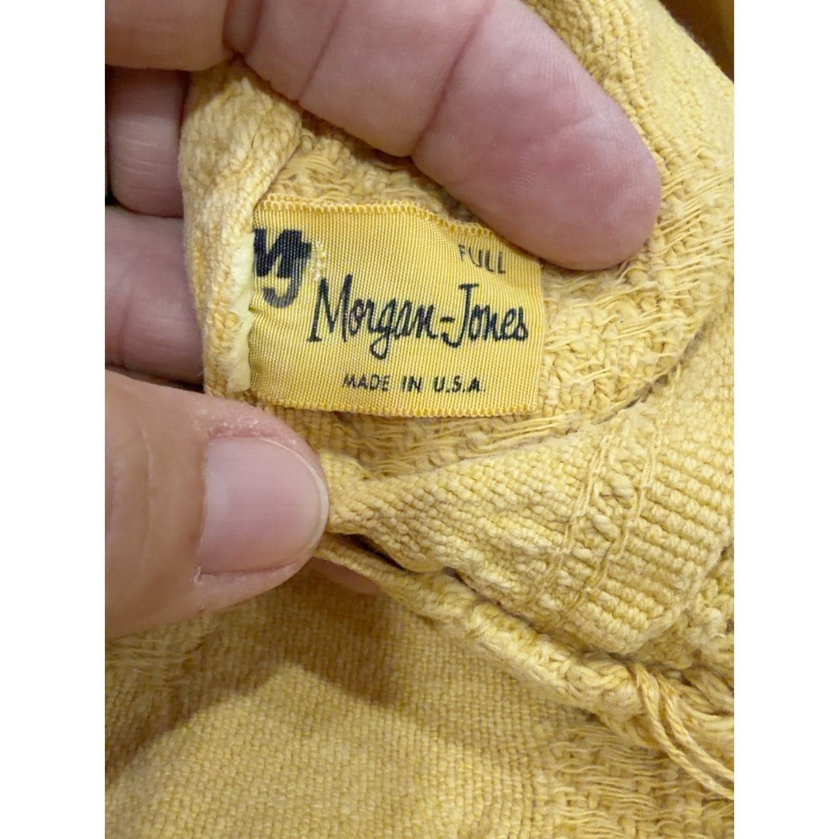 Vintage Morgan-Jones Mustard Yellow Chenille Bedspread Floral Fringe Full 92x108