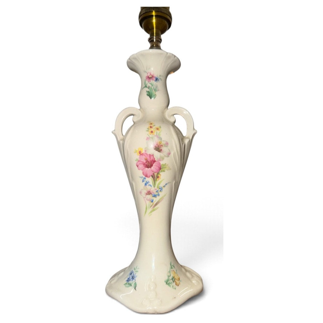 Vintage Floral Ceramic Boudoir Lamps Pair Rewired with New Silk Shades