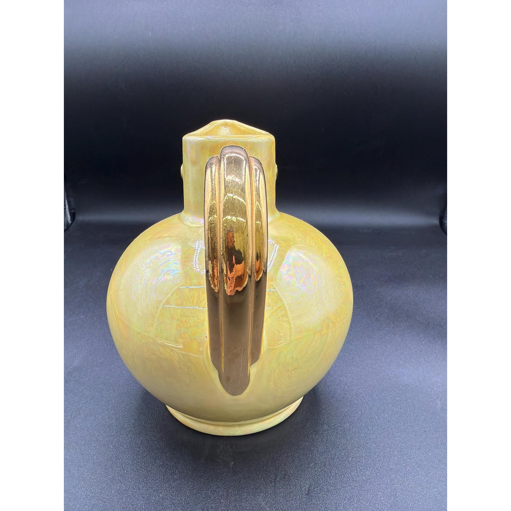 Vintage Art Pottery Ewer – Iridescent Bird Form Vase with 22K Gold Handle (USA)