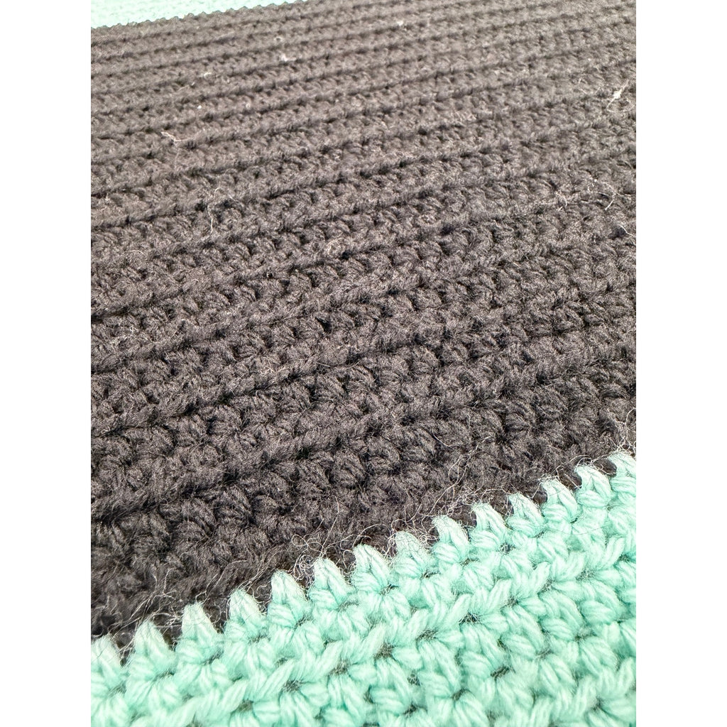 Handmade Crochet Afghan Blanket Aqua Black Striped Heavyweight Throw 52x68