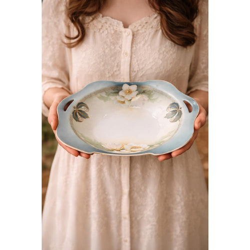Antique RS Germany Porcelain Bowl Blue Gold Floral Handled Edwardian
