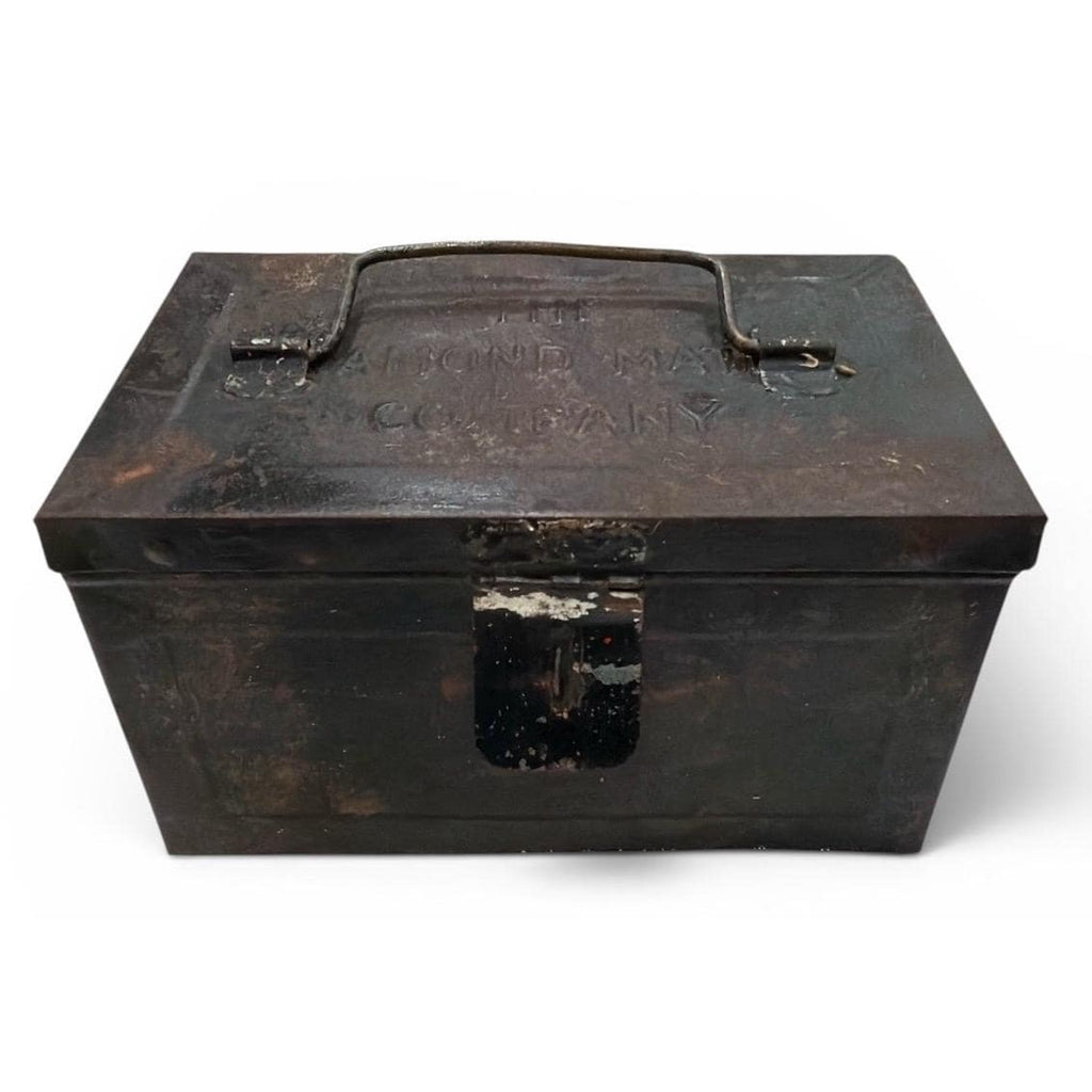 Antique Diamond Match Company Tin Box: Primitive Fireplace Storage Container
