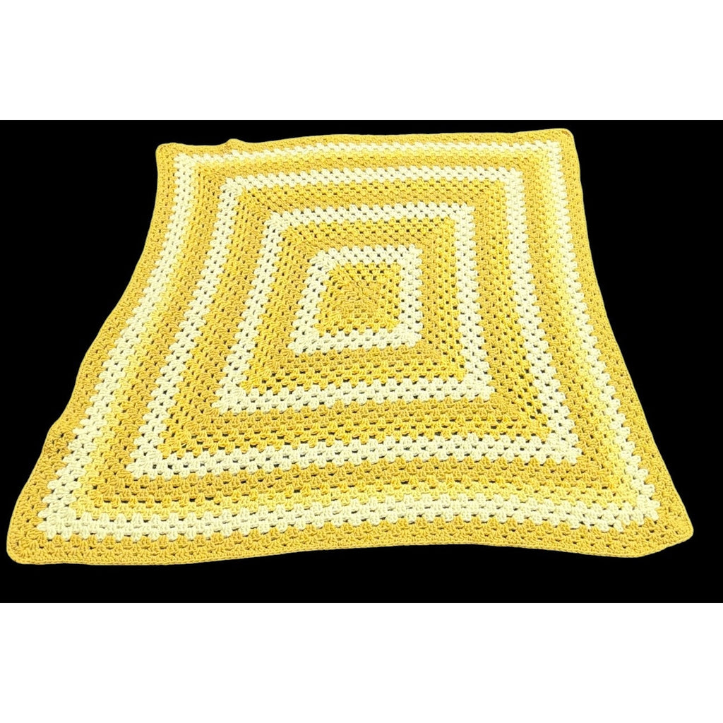 Handmade Crochet Lap Afghan Mustard Yellow Cream 40" Square