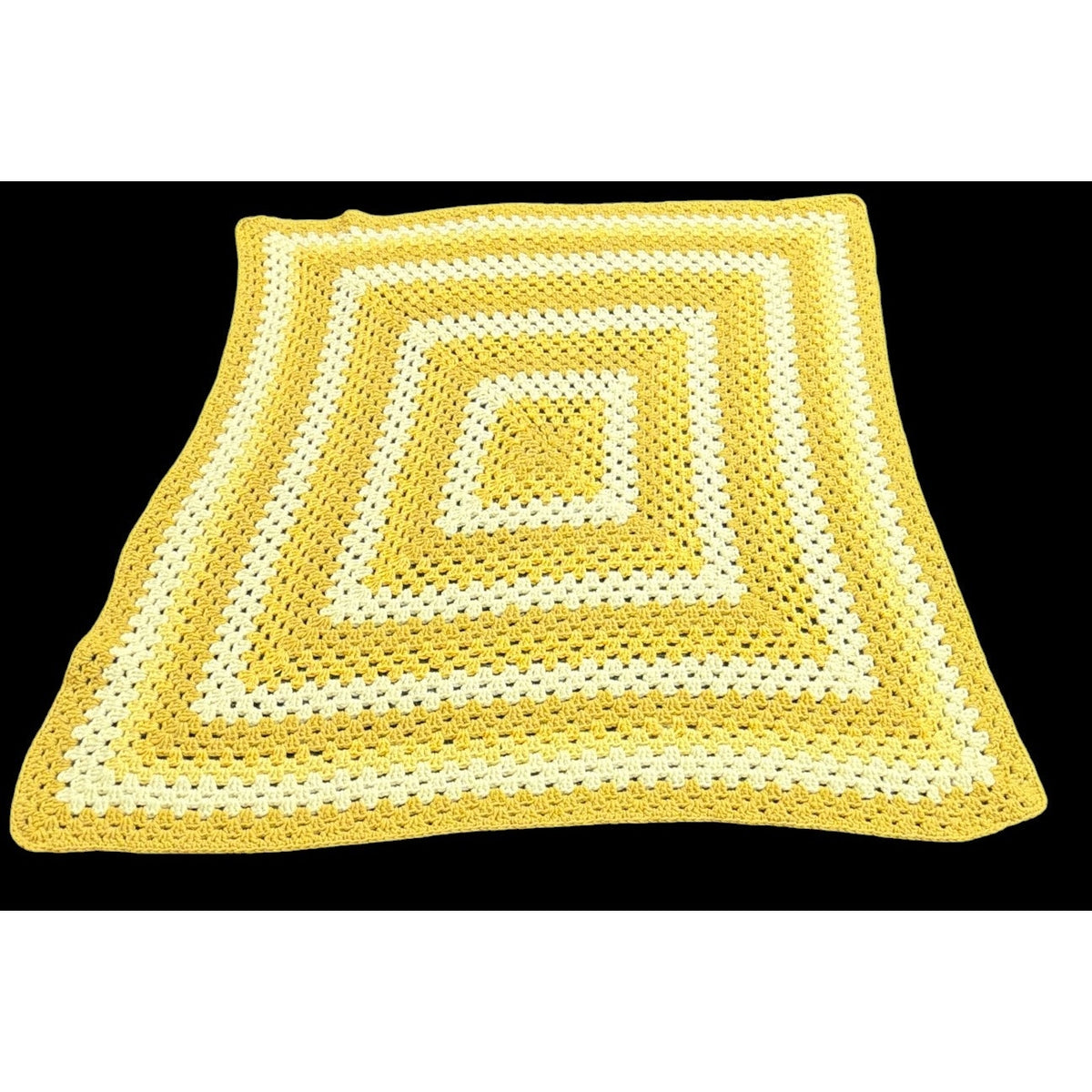 Handmade Crochet Lap Afghan Mustard Yellow Cream 40" Square