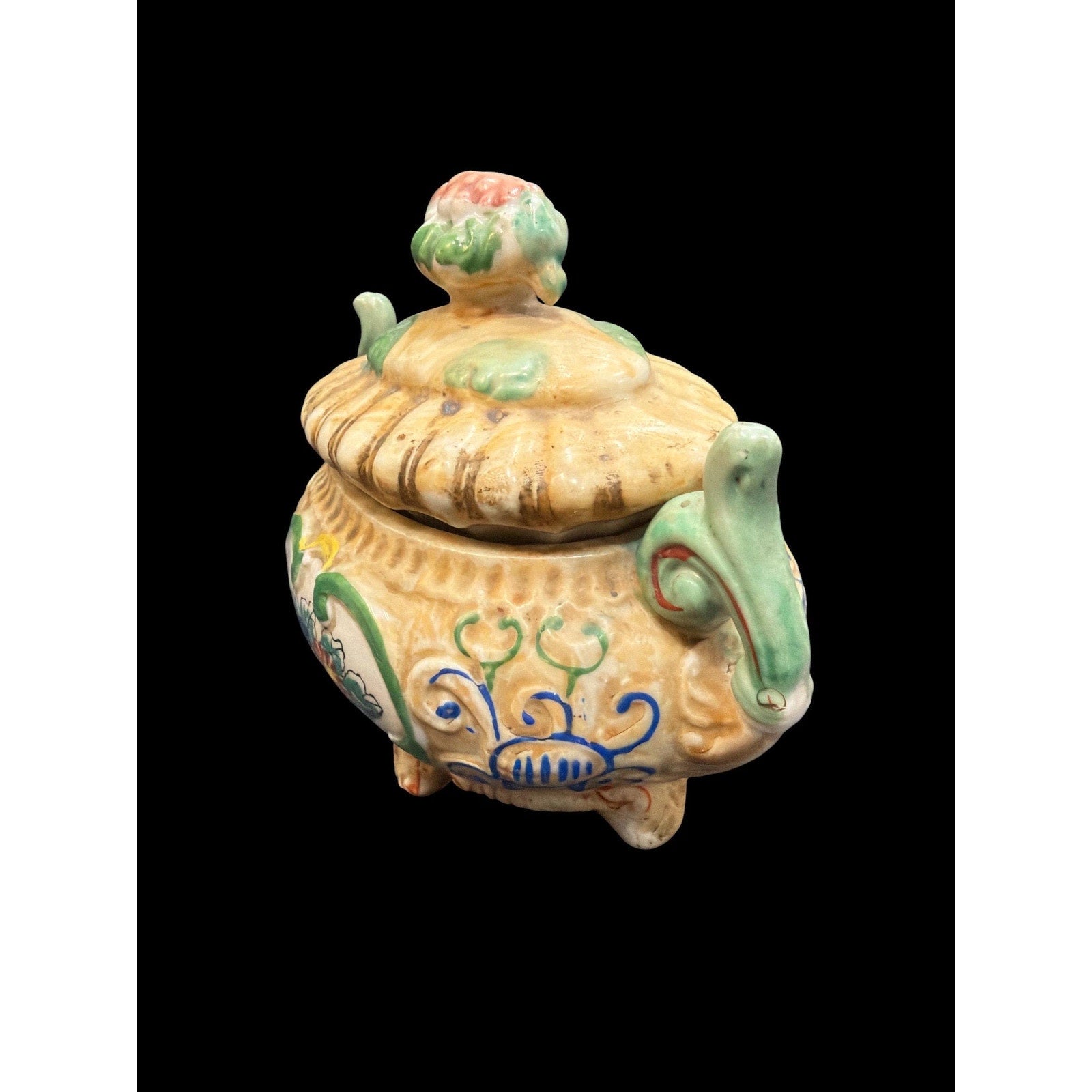 Vintage Japanese Ceramic Trinket Box, Floral Jewelry Box, Cottagecore Vanity