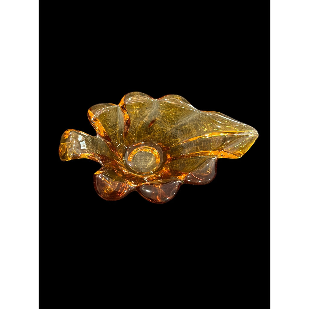 Vintage Amber Glass Pipe Ashtray with Pipe Mid Century Modern Tobacciana MCM
