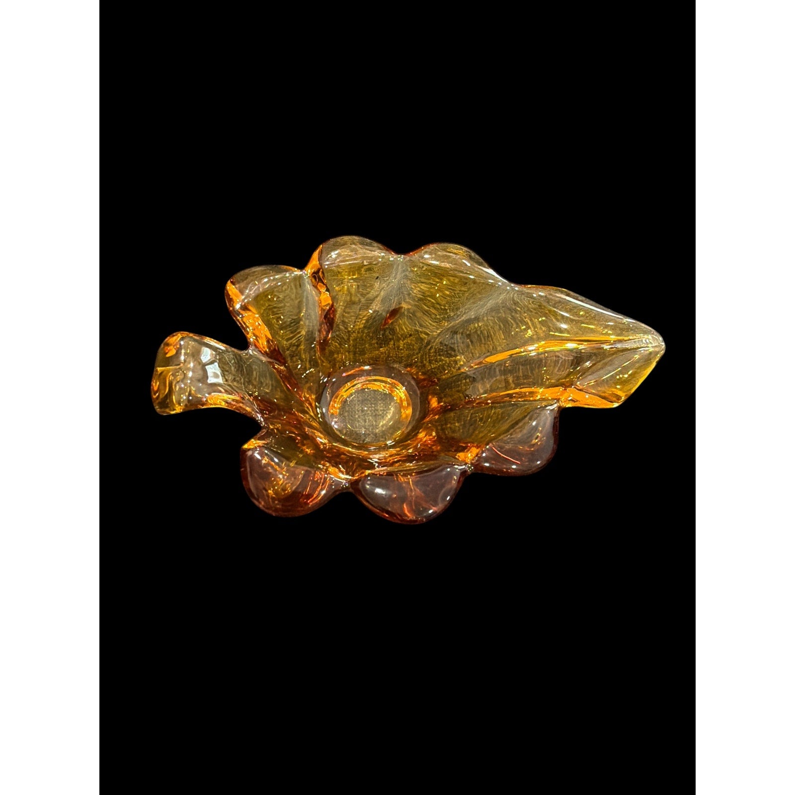 Vintage Amber Glass Pipe Ashtray with Pipe Mid Century Modern Tobacciana MCM