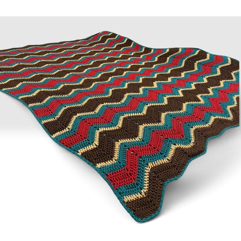 Handmade Crochet Vibrant Autumn Afghan Blanket Brown Teal Red Oversized 78 x 60 – additional view 3