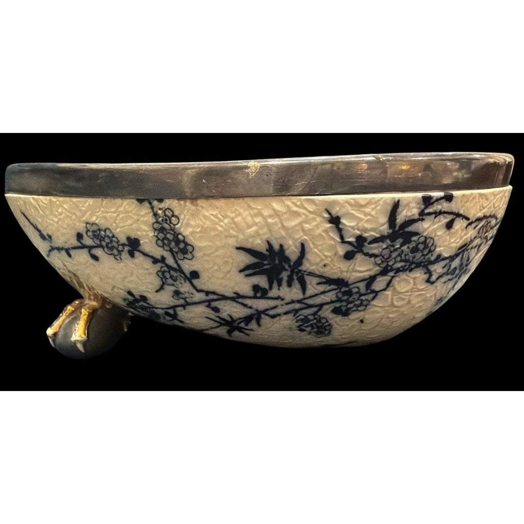 Antique Doulton Slater Footed Bowl Victorian Centerpiece Blue White Ironstone