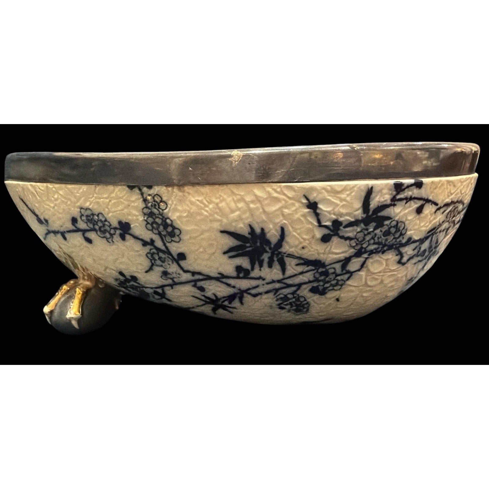 Antique Doulton Slater Footed Bowl Victorian Centerpiece Blue White Ironstone