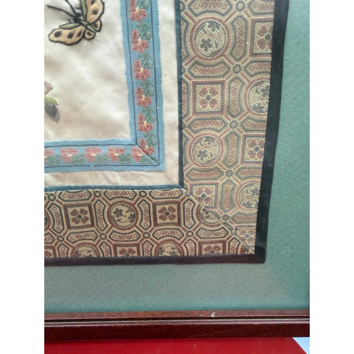 Vintage Chinese Silk Embroidery Framed Butterfly Botanical Textile Art