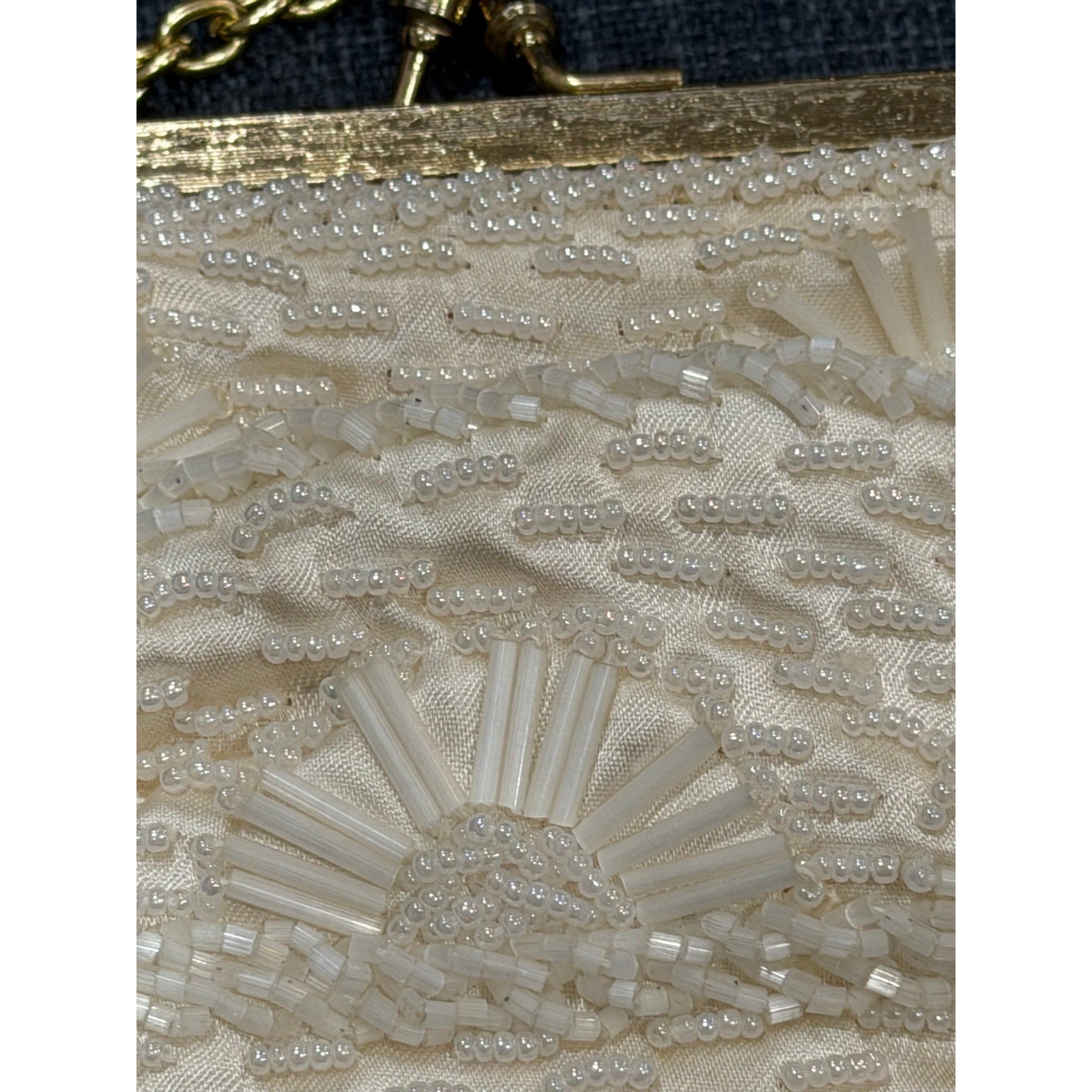 Vintage Beaded Evening Purse & Faux Pearl Necklace Set, Ivory Bridal Handbag