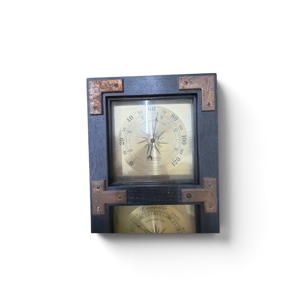 Vintage Springfield Weather Station Barometer Thermometer Hygrometer Wood USA