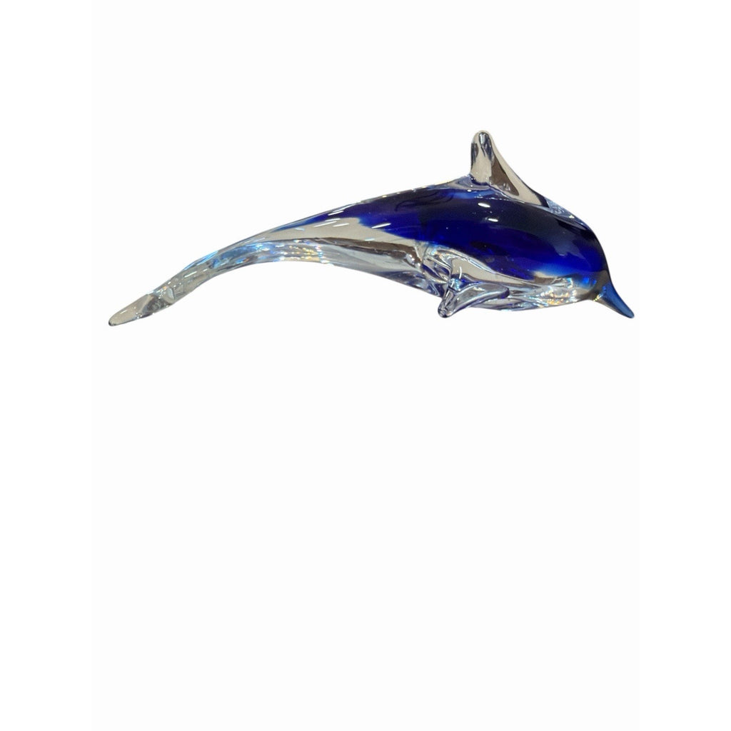 Art Glass Dolphin Paperweight 7” Blue Clear Coastal Nautical Desk Decor