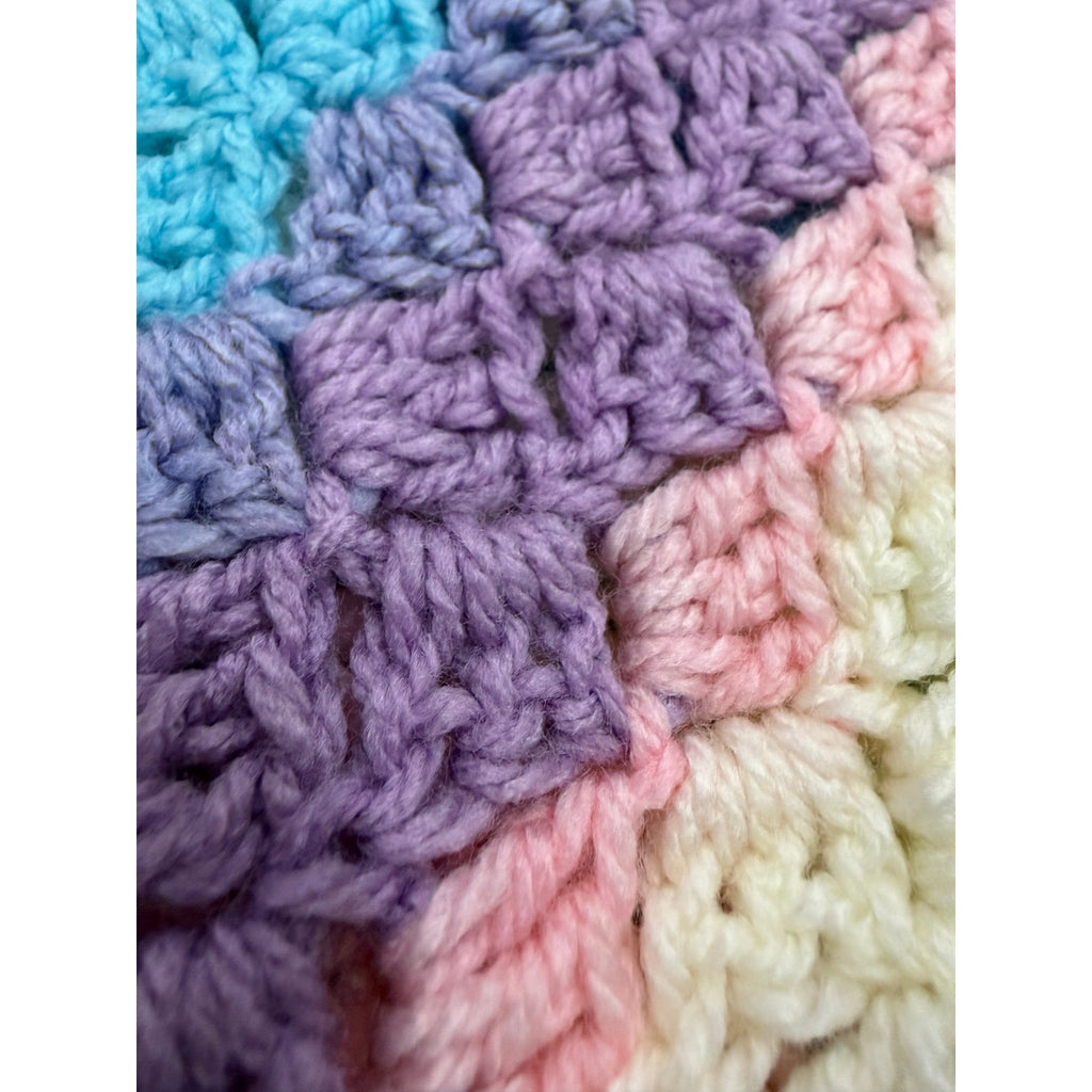 Handmade Crochet Baby Blanket 35" Pastel Rainbow Baby Waves Afghan