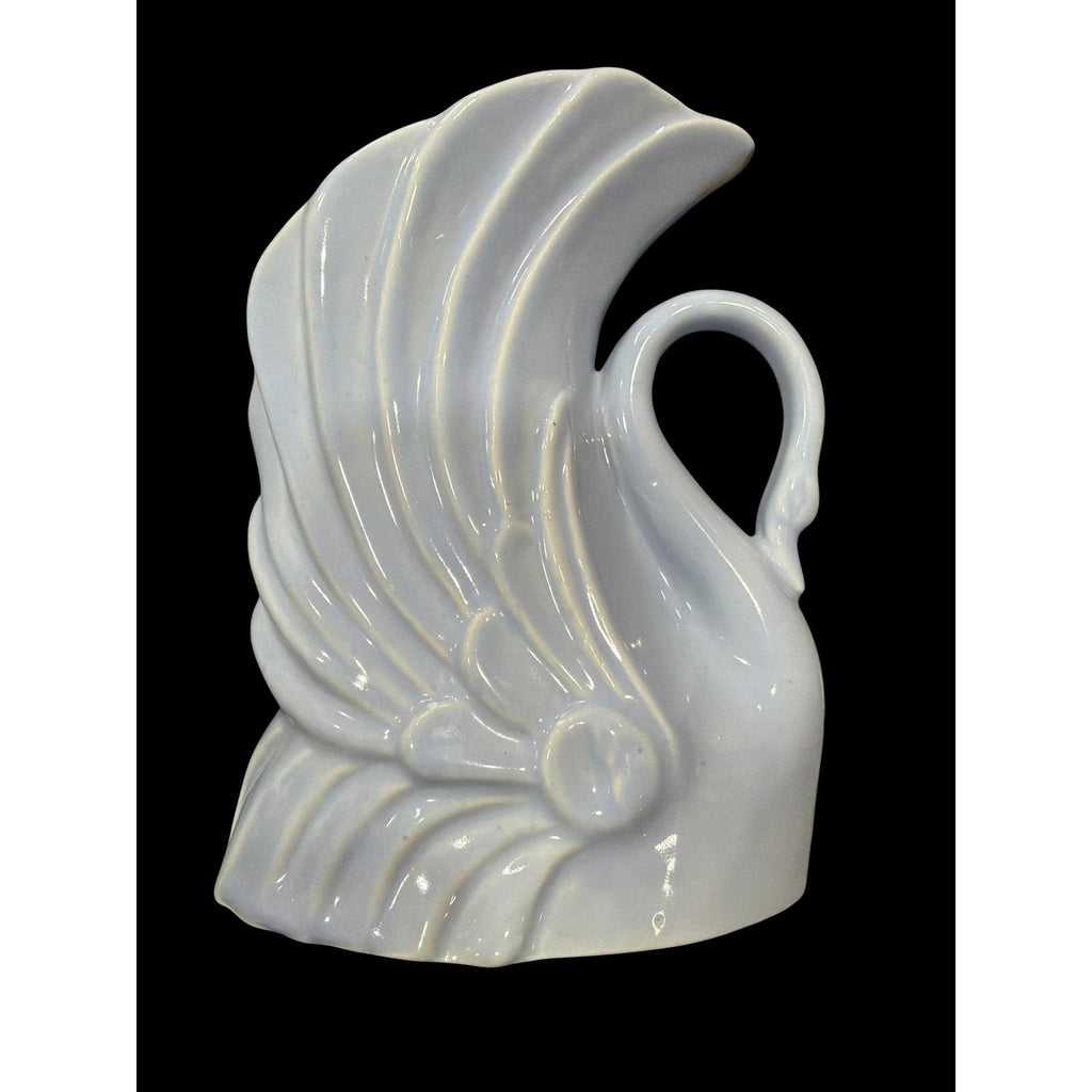 Vintage NILOC Swan Planter Periwinkle Blue Pottery Art Deco Vase 8 Inch