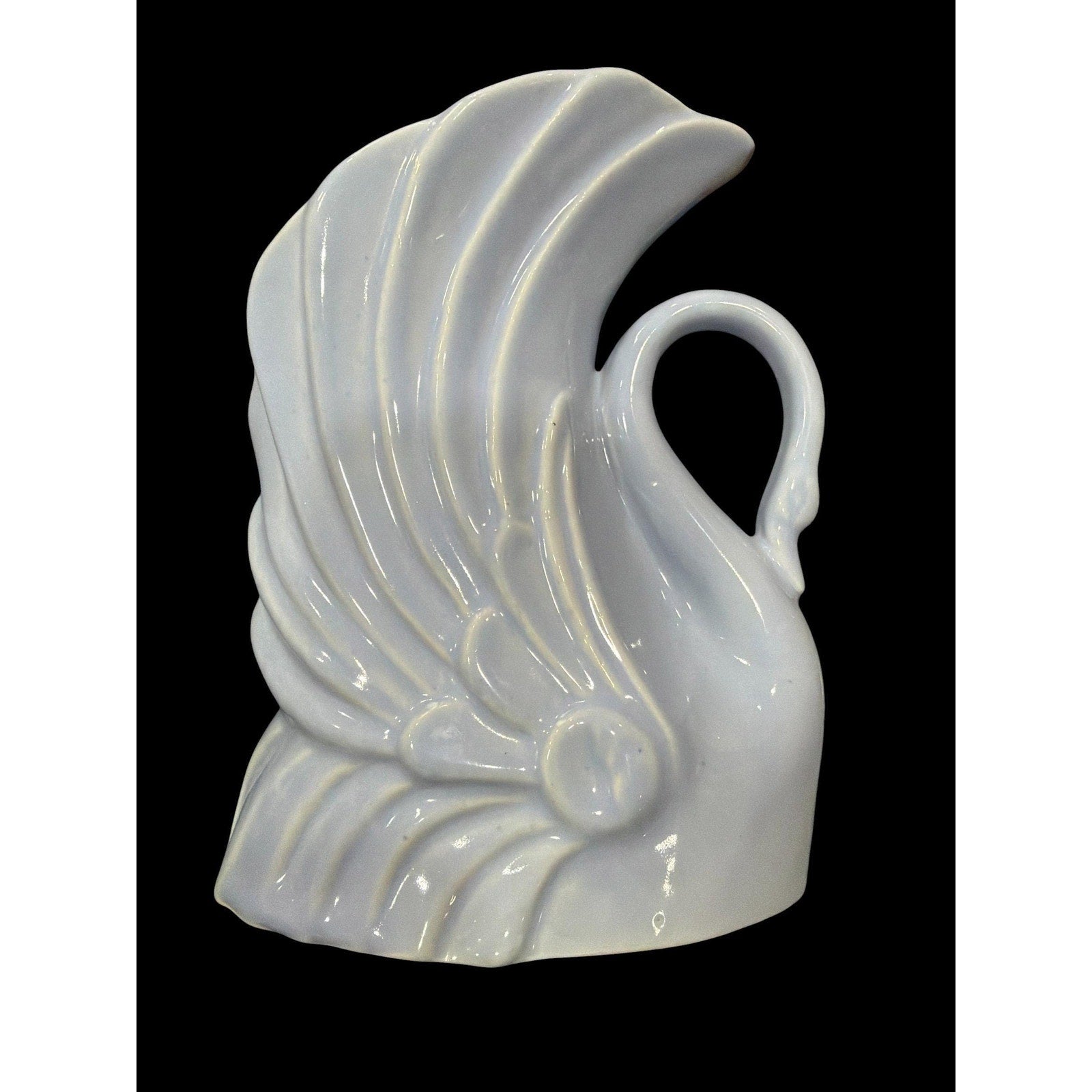 Vintage NILOC Swan Planter Periwinkle Blue Pottery Art Deco Vase 8 Inch
