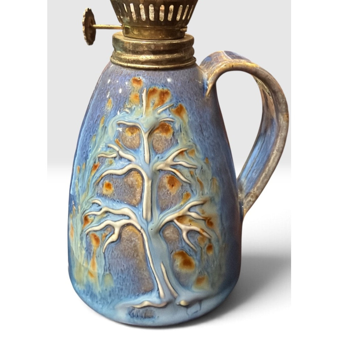 Vintage Studio Pottery Oil Lamp Attributed to Carlos Robledo Blue Tree Design – additional view 3