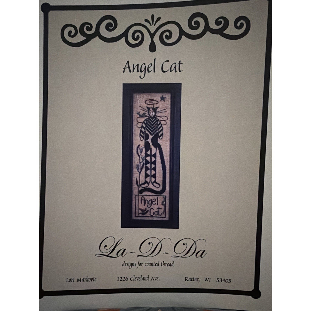 La-D-Da Angel Cat Cross Stitch Pattern Primitive Folk Art NOS