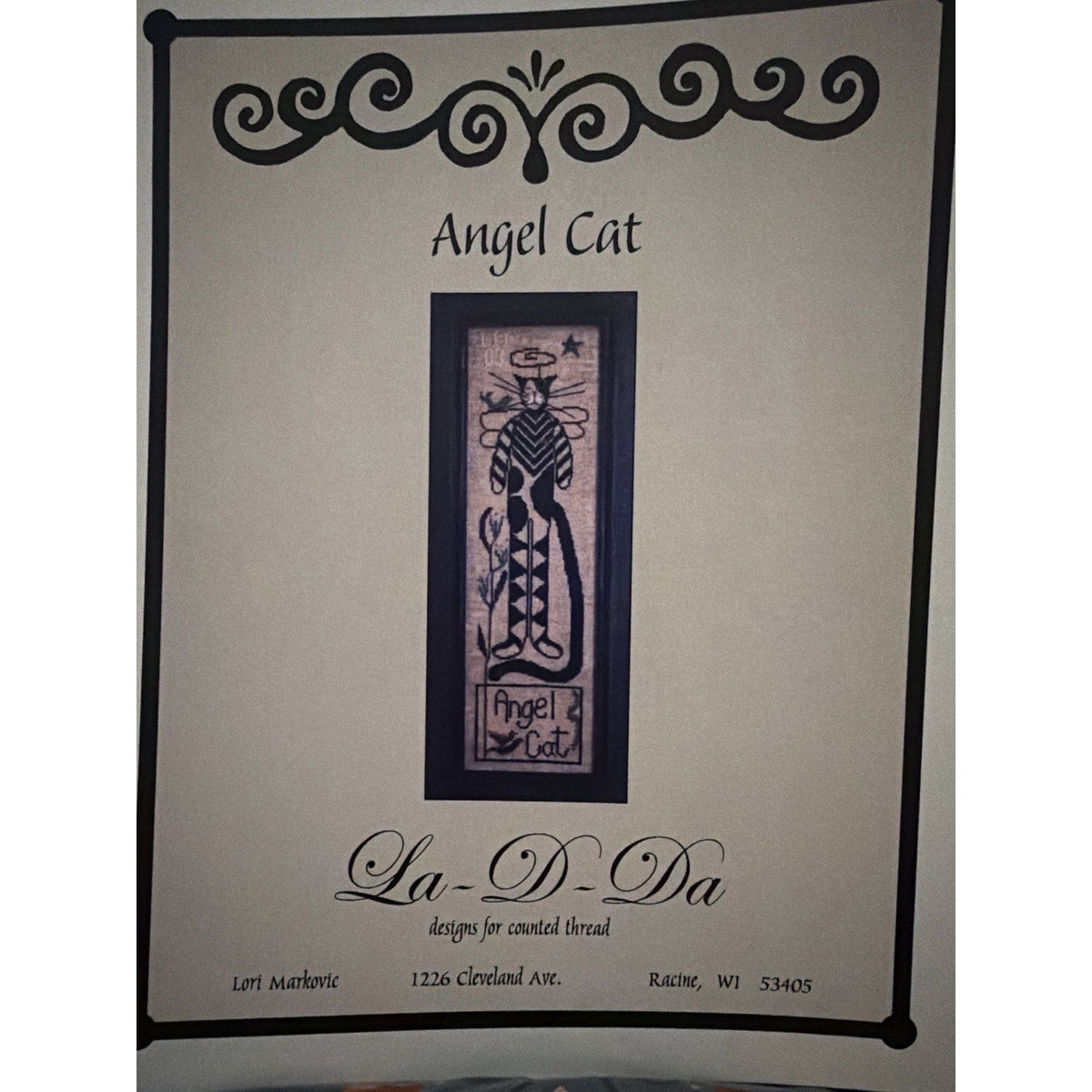 La-D-Da Angel Cat Cross Stitch Pattern Primitive Folk Art NOS
