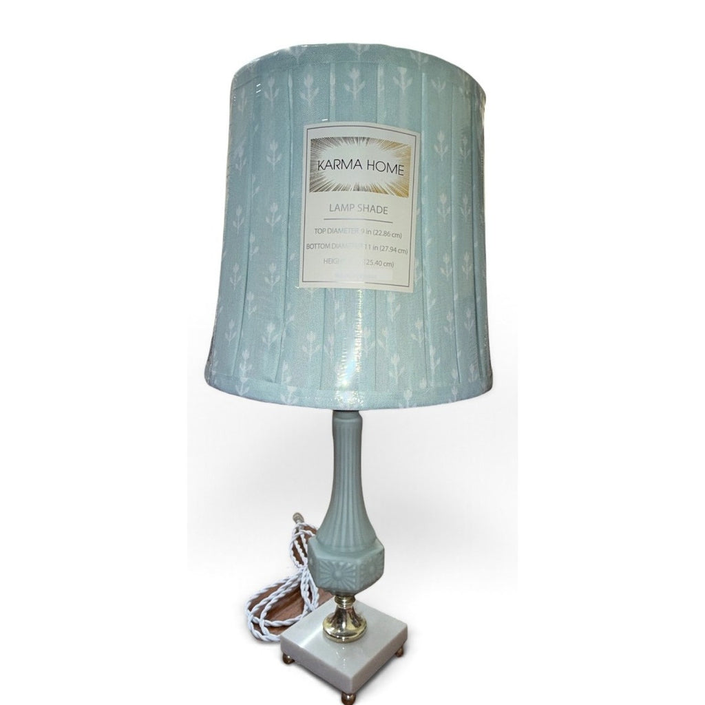 Vintage Blue Glass Table Lamp Marble Base Brass Rewired 16 Inch