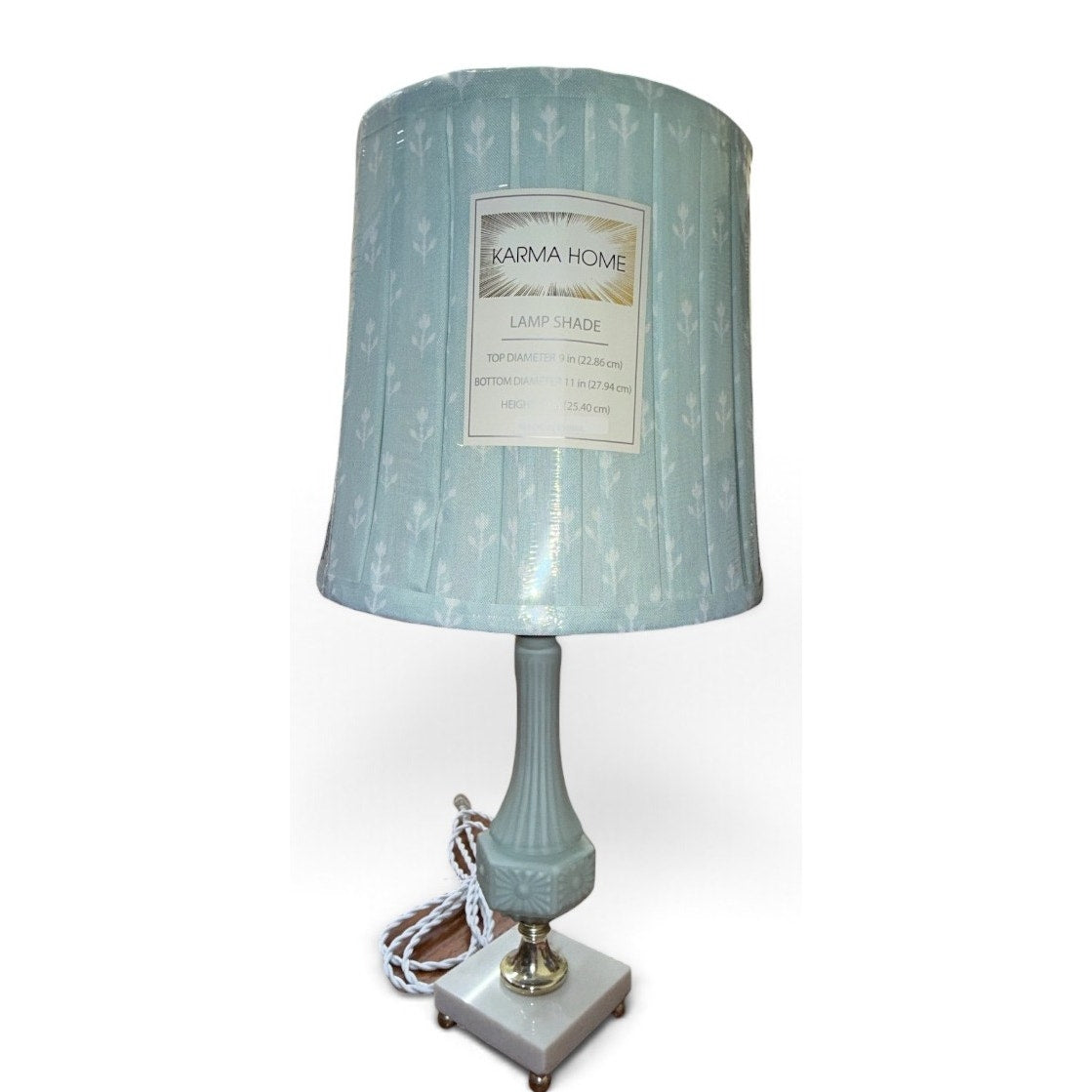 Vintage Blue Glass Table Lamp Marble Base Brass Rewired 16 Inch