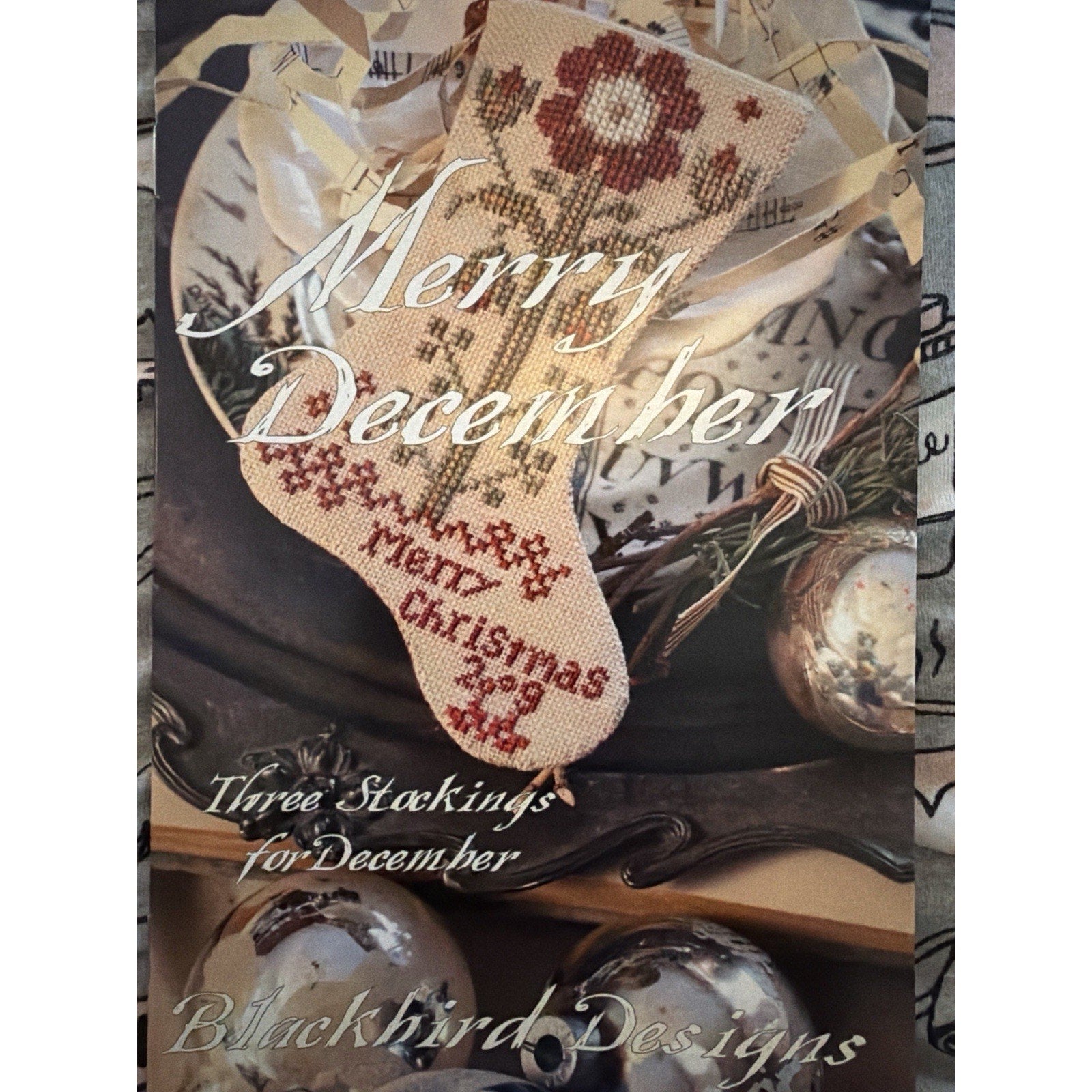 Blackbird Designs Merry December 3 Stockings Pattern Snowy Eve NOS