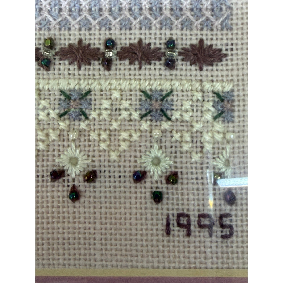 Just Nan Silver Needle Cross Stitch Sampler Beaded Framed Vintage 1994 – additional view 8