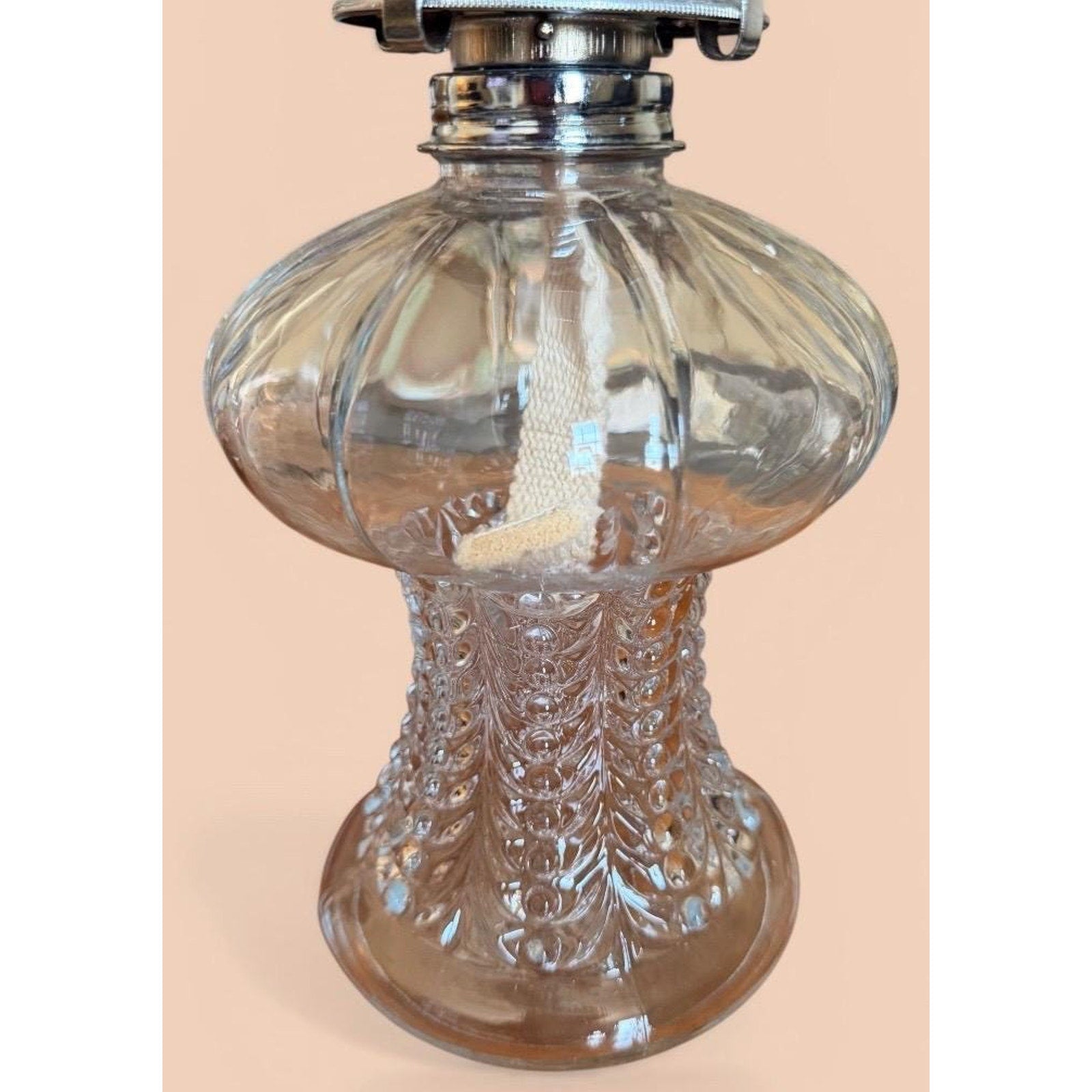 Vintage Glass Oil Lamp Frosted Chimney Farmhouse Cottage Decor Lighting