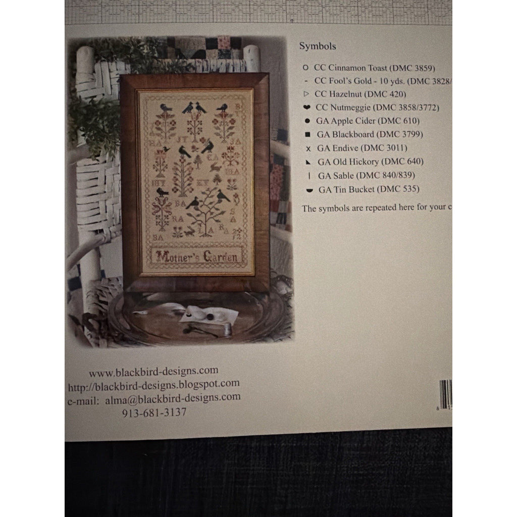 Blackbird Designs Mother’s Garden OOP Cross Stitch Chart Sampler Pattern