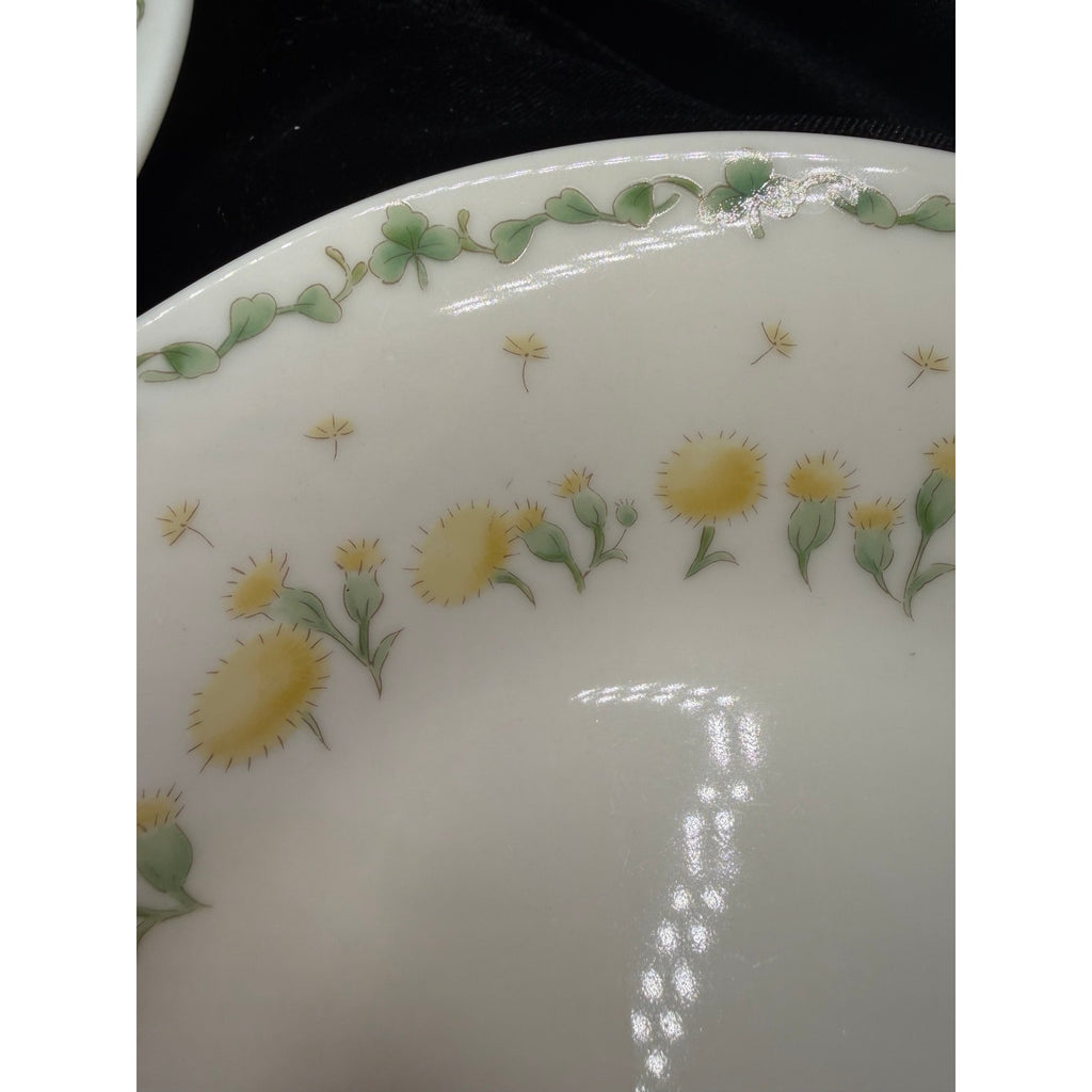 Vintage Hoya Porcelain Set of 4 Rim Soup Bowls Dandelion Clover Japan 9 Inch