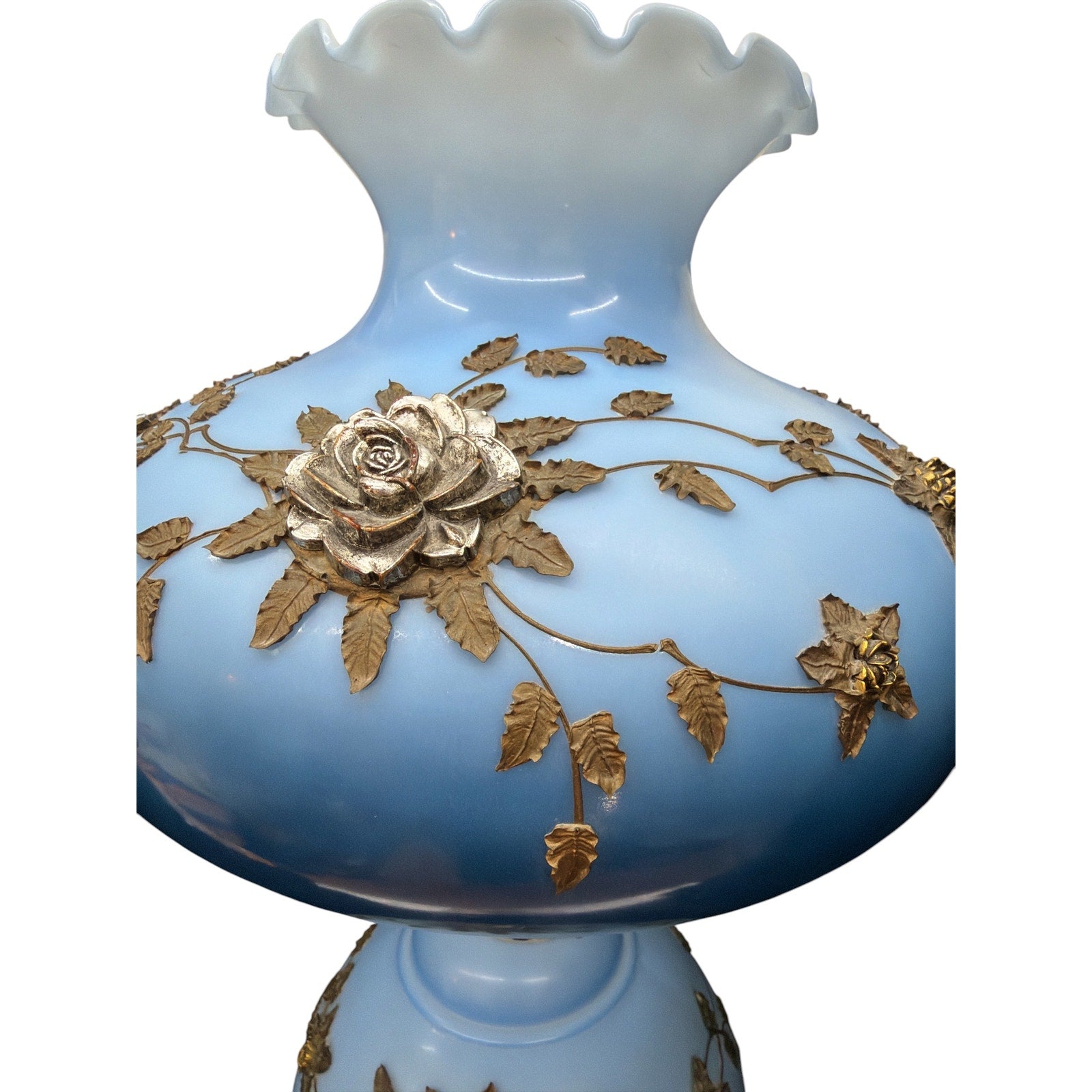 Falkenstein Attributed Blue Opaline Gone With the Wind Table Lamp