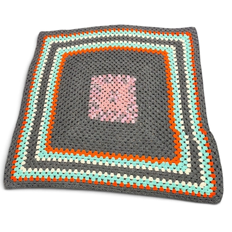Vintage Crochet Lap Afghan Atomic Autumn Handmade 42 Inch