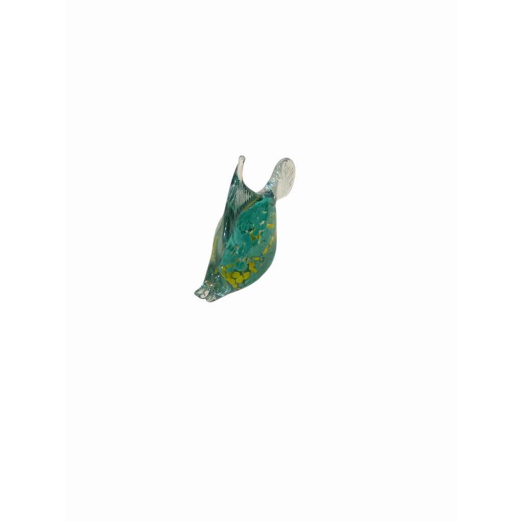 Art Glass Fish Paperweight Blue Green Swirl Clear Fins Coastal Decor 5”