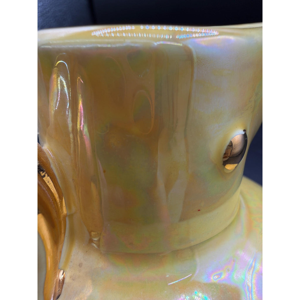 Vintage Art Pottery Ewer – Iridescent Bird Form Vase with 22K Gold Handle (USA)