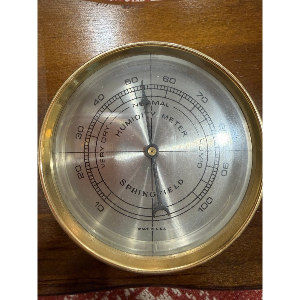 Vintage Springfield Weather Station Brass Tone Barometer Thermometer Eagle Wood