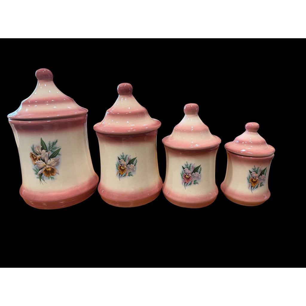 Vintage Pink Floral Ceramic Canister Set – Cottage Kitchen Storage, Made in Japan