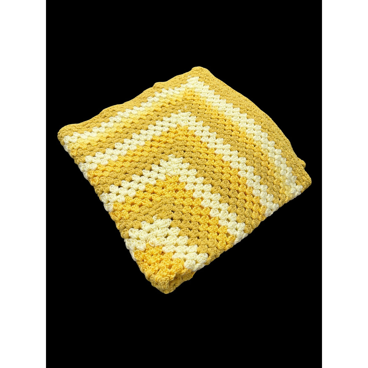 Handmade Crochet Lap Afghan Mustard Yellow Cream 40" Square