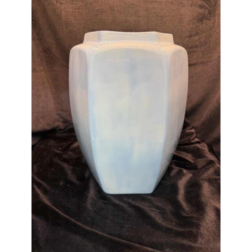 Large Signed Studio Pottery Vase Pale Blue Hexagon Art Pottery 11 Inch 1988