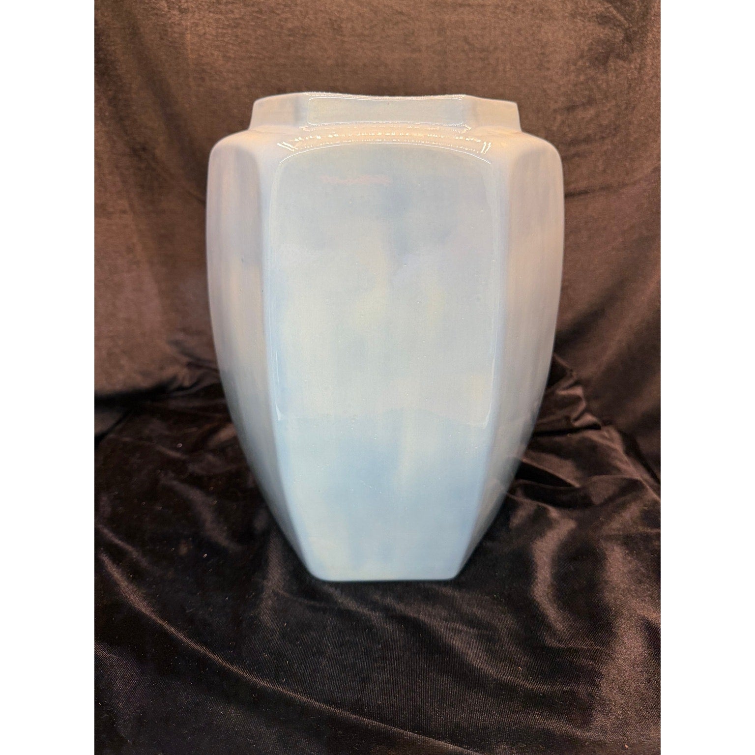 Large Signed Studio Pottery Vase Pale Blue Hexagon Art Pottery 11 Inch 1988