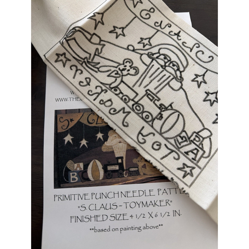 Old Tattered Flag S Claus Toymaker Primitive Punch Needle Pattern Cloth 4.5x6.5
