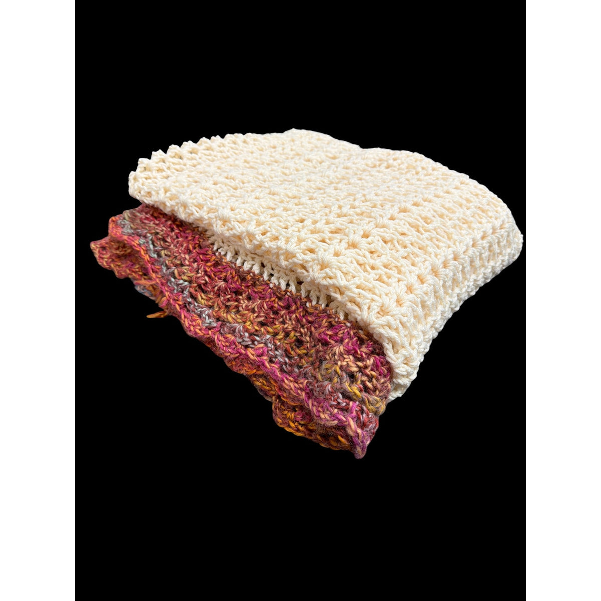 Handmade Crochet Afghan Blanket Ivory Boho Cottage Multicolor 54 x 68 – additional view 2
