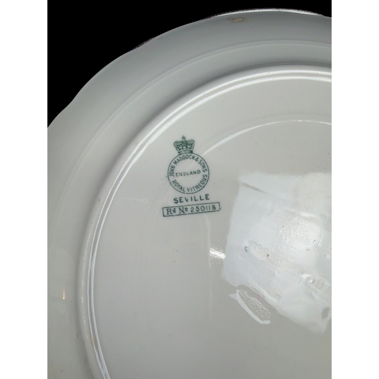 Antique John Maddock Seville Dinner Plates Set of 5 Green Transferware 10 Inch
