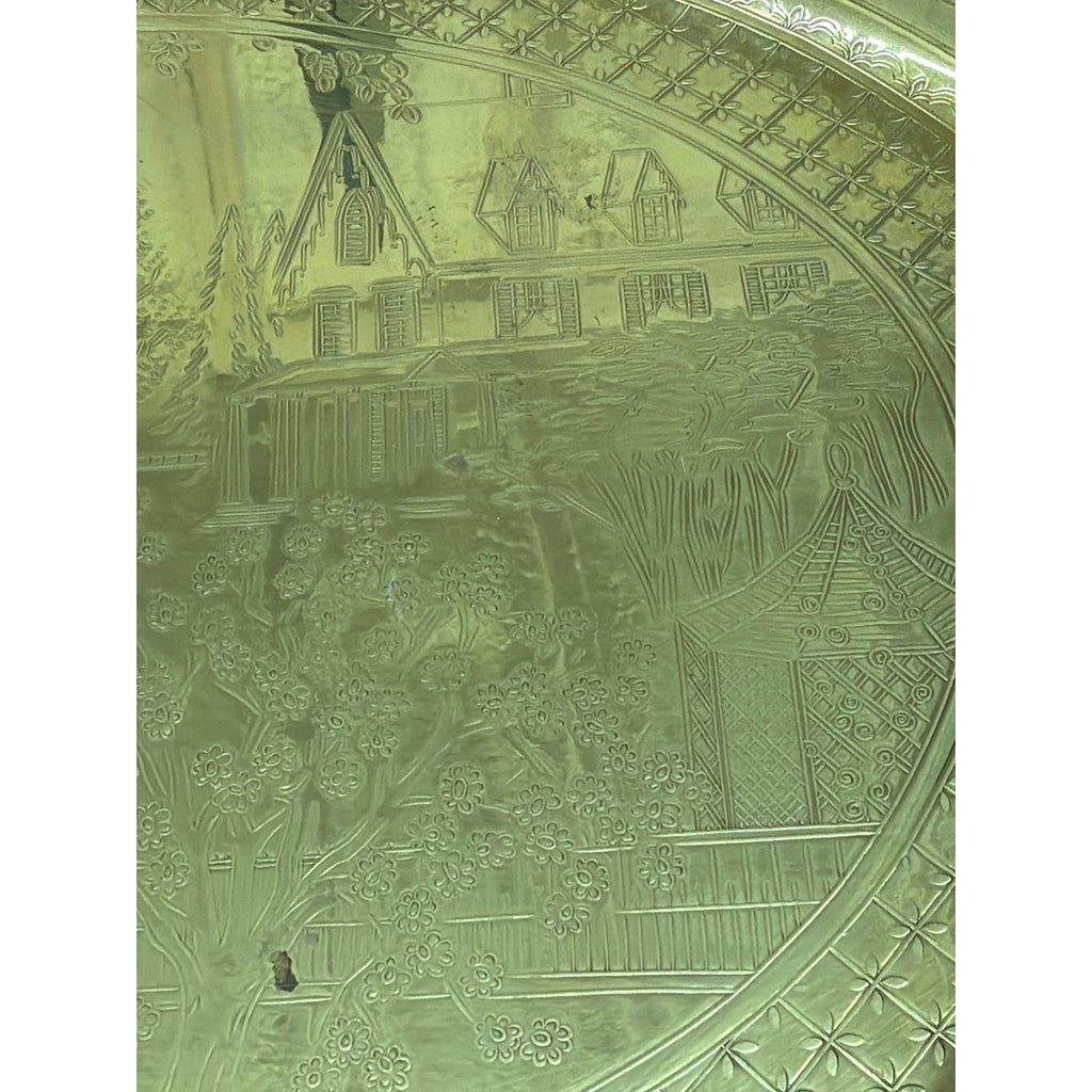 Vintage Currier & Ives Gold Tone Oval Tray The Season of Blossoms 16 Inch