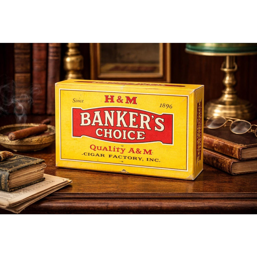 Vintage H&M Banker’s Choice Cigar Box 1896 Yellow Advertising Wood Box