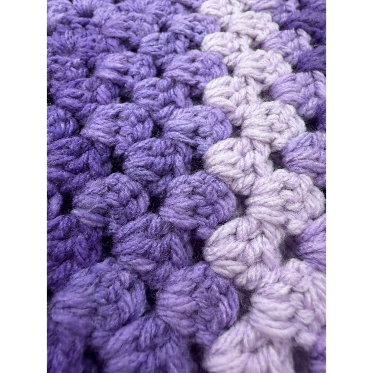 Handmade Crochet Afghan Purple Lavender Cream Granny Stitch Blanket 60" Square