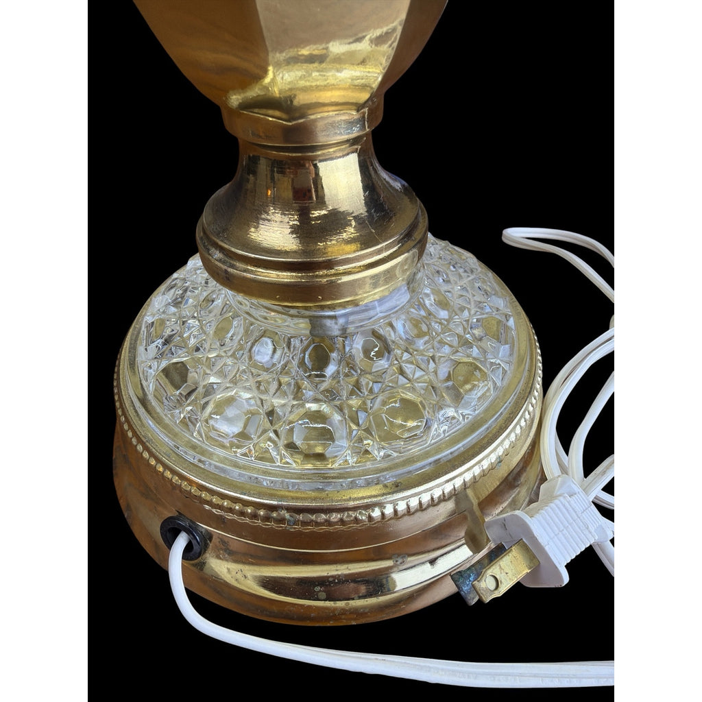 Vintage Hollywood Regency Brass & Crystal Prism Buffet Table Lamp