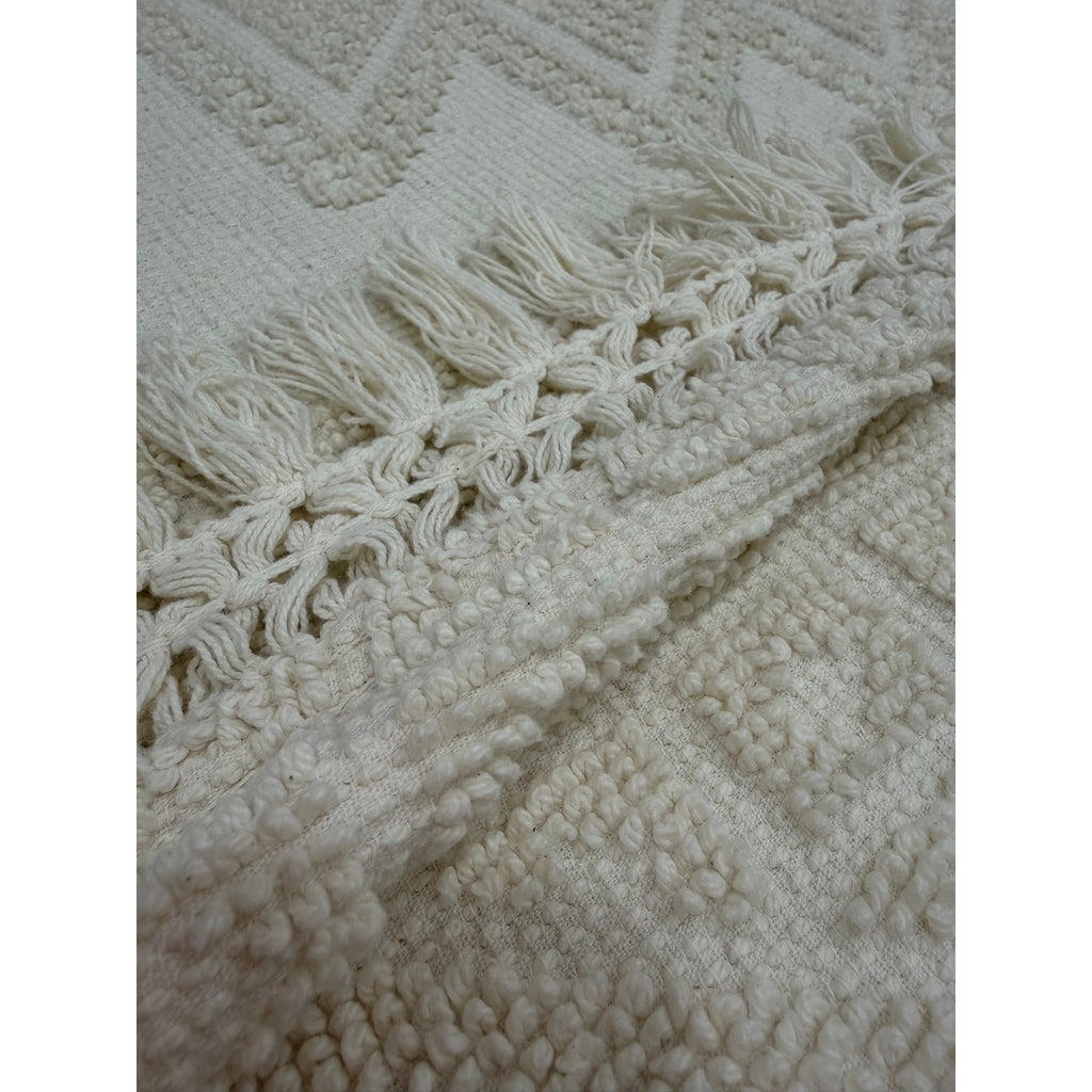 Vintage Sears Ivory Chenille Bedspread King 100x122 Cotton Fringe Medallion