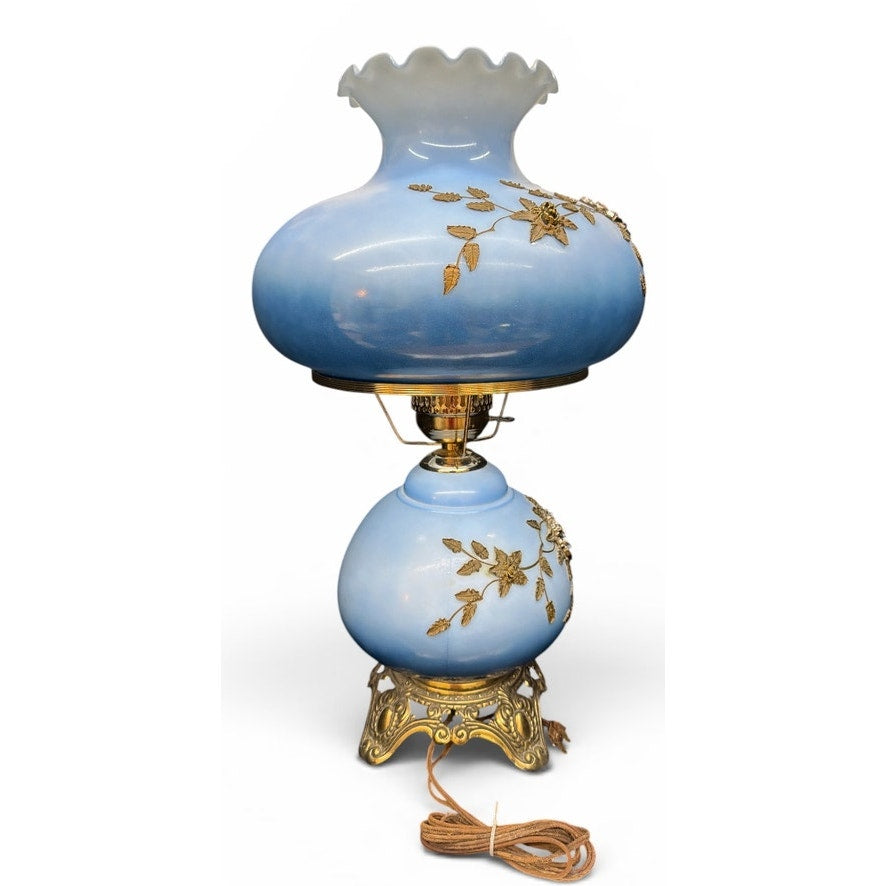 Falkenstein Attributed Blue Opaline Gone With the Wind Table Lamp