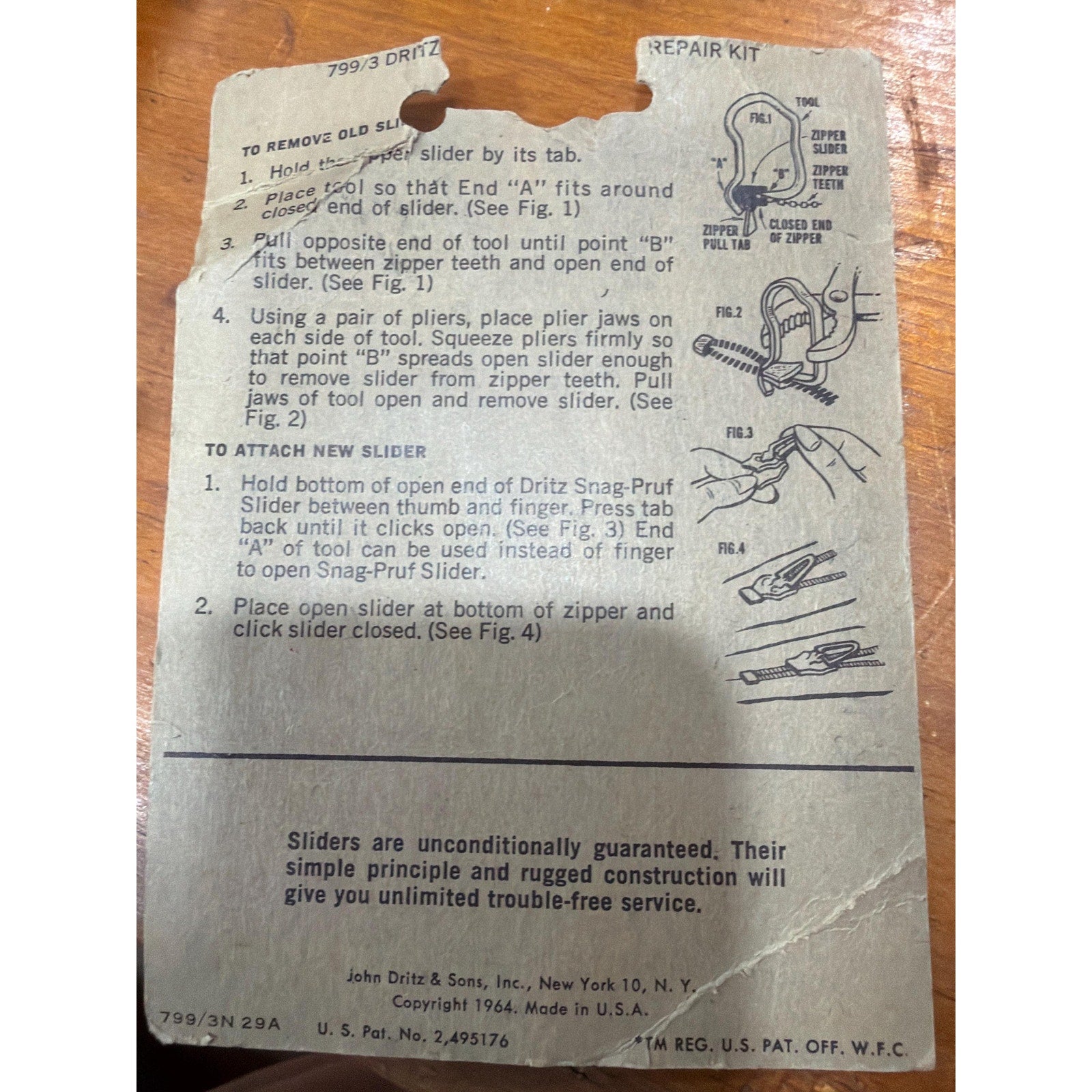 Vintage Dritz Snag Pruf Zipper Repair Kit 1964 Mid Century Sewing Notions